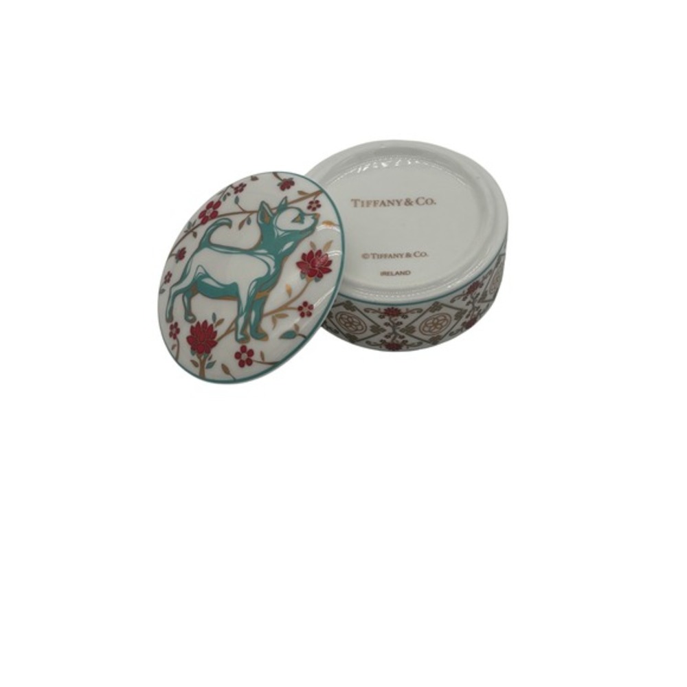 Tiffany & Co. Trinket‎ Box Dog Zodiac Round Porcelain Floral Design Decor - Picture 3 of 3